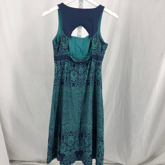 Prana Blue/Green Pattern Workout Dress | Padded Bra Attached - Picture 3 of 6